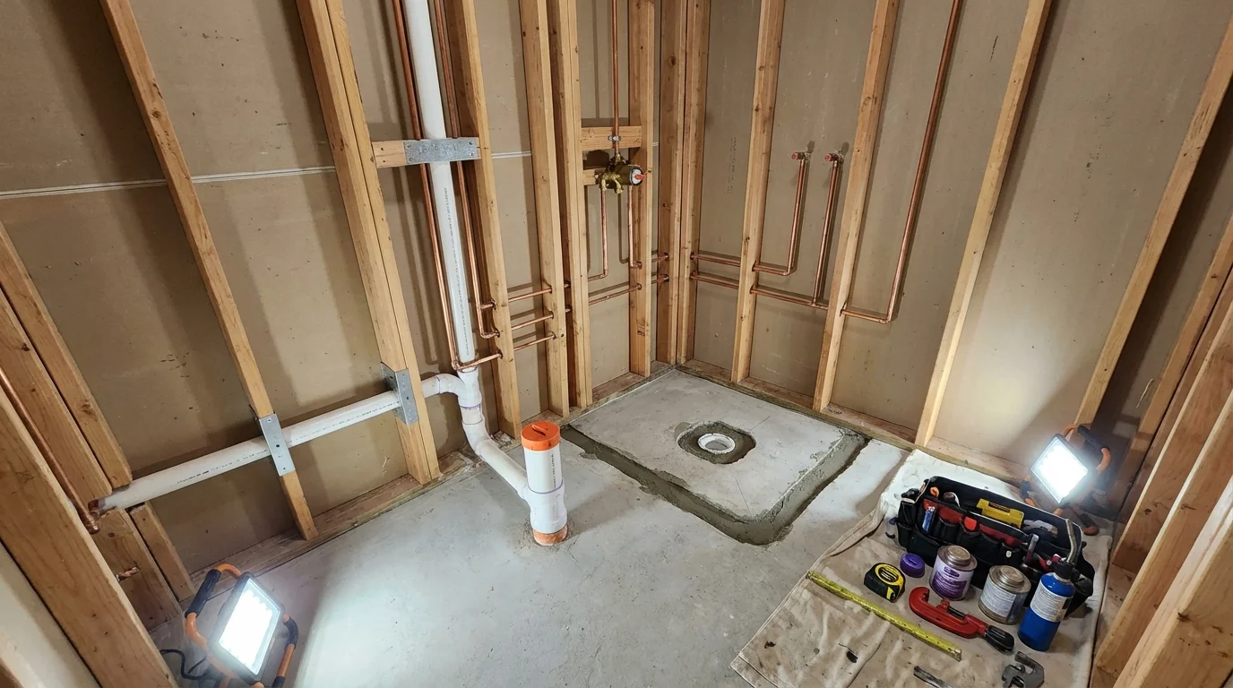 Bathroom rough-in plumbing during remodel by Johns Plumbing LLC in Sandy