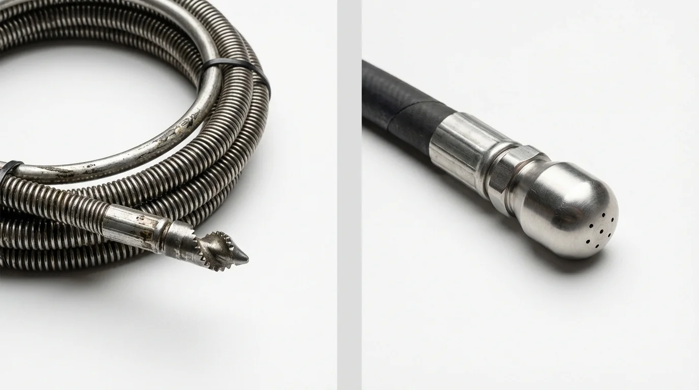 Drain snake cable and hydro jetting nozzle used for drain cleaning in Sandy, OR