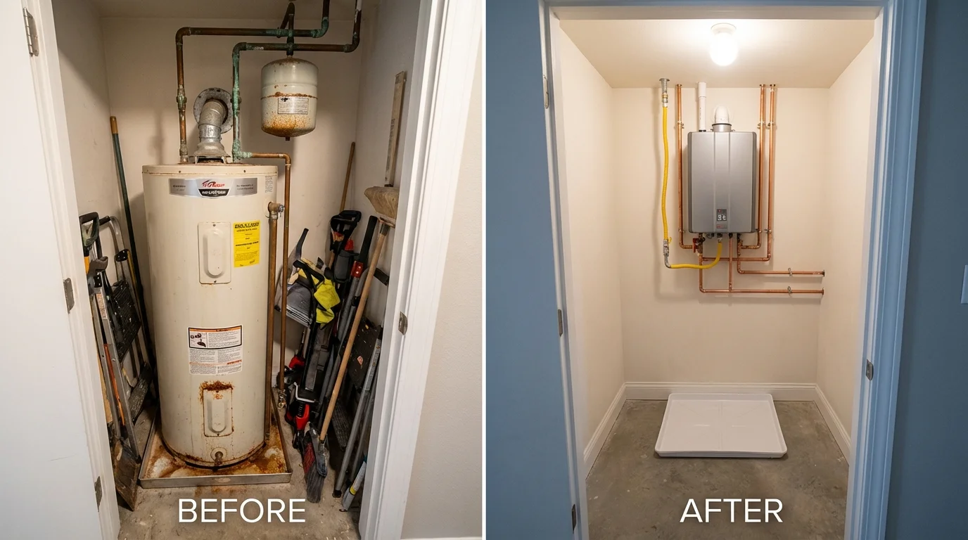 Tank water heater versus wall-mounted tankless unit comparison for Sandy, OR homeowners