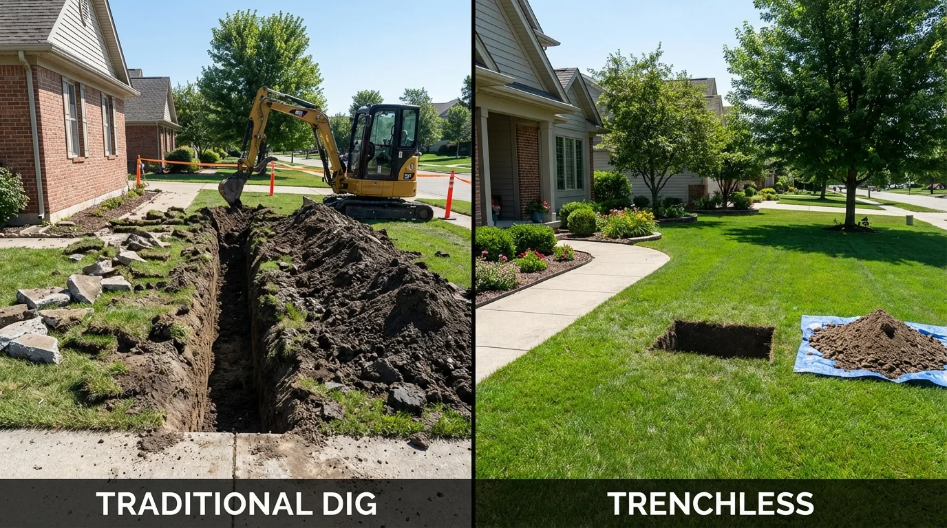 Trenchless sewer repair with minimal yard damage versus traditional excavation in Sandy, OR